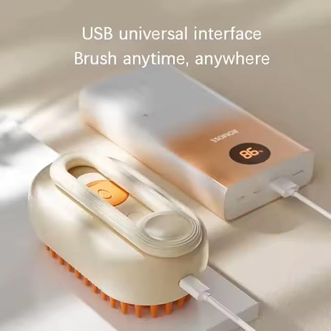 3-in-1 Steam Pet Brush for Cats & Dogs โ Self-Cleaning Grooming Comb with Spray Mist, Massage & Shedding, Rechargeable USB, Anti-Static, Foldable Handle (TAN)