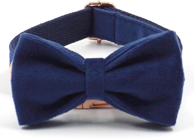 PETDURO Personalized Dog Collar Navy Blue Soft Velvet for Large Medium Small Boy Girl Dogs - Custom Collar with Name Phone Engraved on Rose Gold Metal Buckle - Add Matching Leash Set via Customize Now