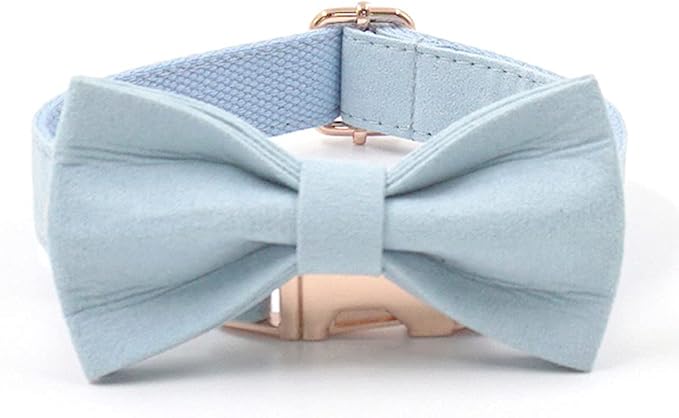 PETDURO Custom Dog Collar Personalized with Name Engraved Quick Release Rose Gold Metal Buckle for Large Medium Small Girl Dogs - Dog Leash and Bow Tie Available - Soft Comfy Velvet (Light Blue, M)