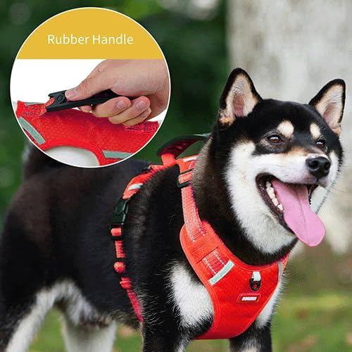 Dog Harness, No Pull Service Vest, Reflective Strips, Control Handle, Soft Padded, Adjustable and Comfortable for Easy Walking (Red, E-Small)
