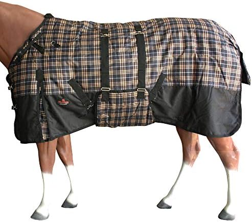 HILASON Orange Black Plaid 84 in 1200D Winter Waterproof Poly Horse Turnout Blanket Belly Wrap