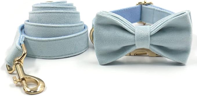 PETDURO Personalized Dog Collar Sky Blue Soft Velvet for Large Medium Small Boy Girl Dogs - Custom Collar with Name Phone Number Engraved on Gold Metal Buckle - Add Leash Bow Set via Customize Now