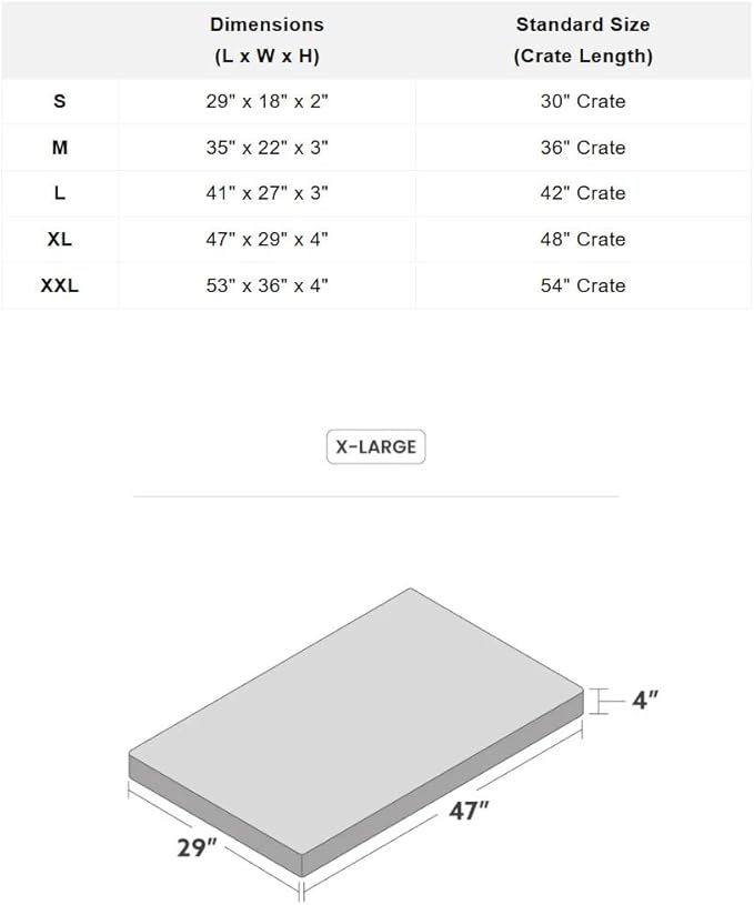 K9 Ballistics Tough Ripstop Orthopedic Crate Bed - Thick, Durable XL Kennel Pad with Washable Cover for Extra Large Dogs, 47 x 29 fits 48” Wire Crate, Blue Quartz