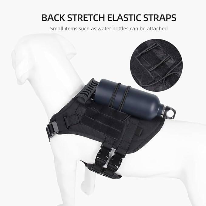 Tactical Harness for Large Dogs, Heavy Duty No Pull Dog Harness with Handle, Adjustable Size with Leash Clips, Suitable for Training, Walking, Hiking (Black,L)
