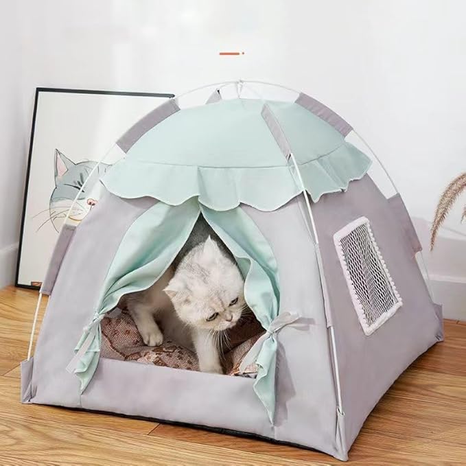 Cute Cat Teepee Cave, Cat Tent Foldable Indoor Outdoor with Thick Mat,Puppy Bed Tent,Bunny Pet Tent Teepee,Portable Dog House Teepee Tent, Cat Bed,Dog Bed Tent,Puppy Bunny,Pet Tent Teepee (X, XL)