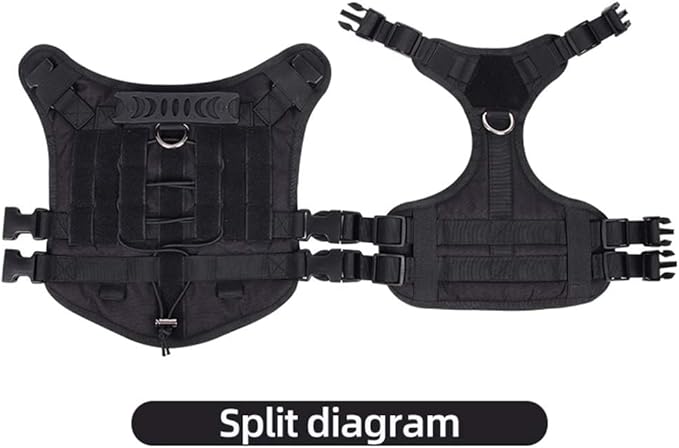 Tactical Harness for Large Dogs, Heavy Duty No Pull Dog Harness with Handle, Adjustable Size with Leash Clips, Suitable for Training, Walking, Hiking (Black,L)