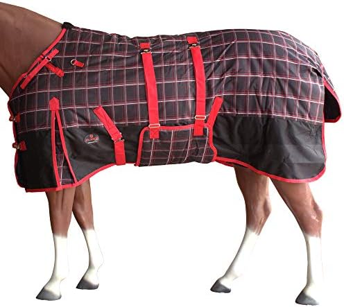 HILASON Red Black Plaid 66 in 1200D Winter Waterproof Poly Horse Turnout Blanket Belly Wrap
