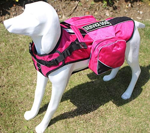 Service Dog Harness, Saddle Bag Backpack Carrier Outdoor Travel Hiking Camping Harness, Removable Saddle Bags and Patches (Hot Pink, S Girth 16-20")
