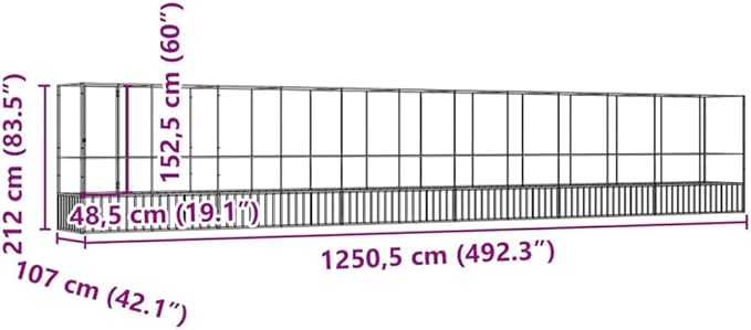 Large Metal Heavy Duty Walk-in Aviary Cage with Extension, Ample Activity Space Bird Cage with Lockable Door Also for Chickens and Rabbits, Silver 492.3"x42.1"x83.5" Steel,-411