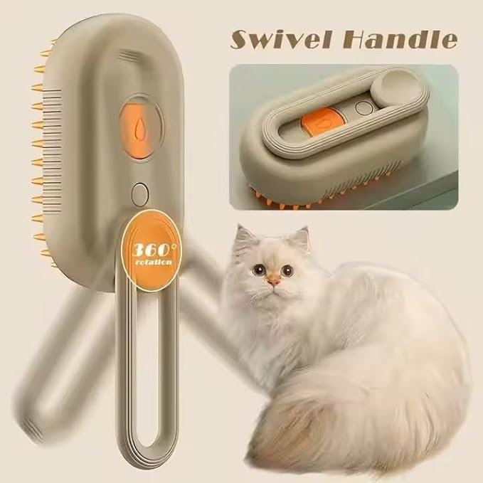 3-in-1 Steam Pet Brush for Cats & Dogs โ Self-Cleaning Grooming Comb with Spray Mist, Massage & Shedding, Rechargeable USB, Anti-Static, Foldable Handle (TAN)