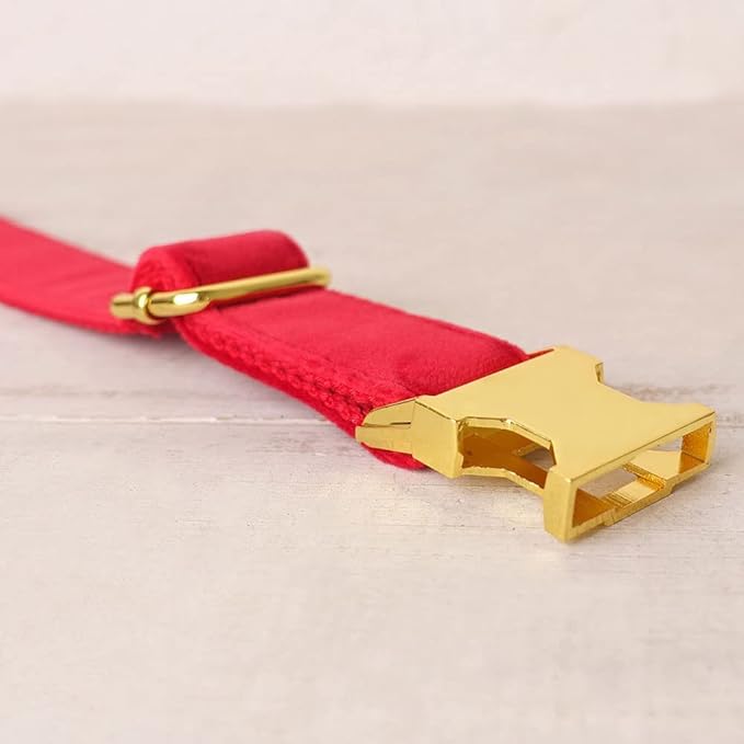 PETDURO Personalized Dog Collar Red Soft Velvet for Large Medium Small Boy Girl Dogs - Custom Collar with Name Phone Engraved on Bright Gold Metal Buckle - Add Matching Leash Bow Set via Customize Now