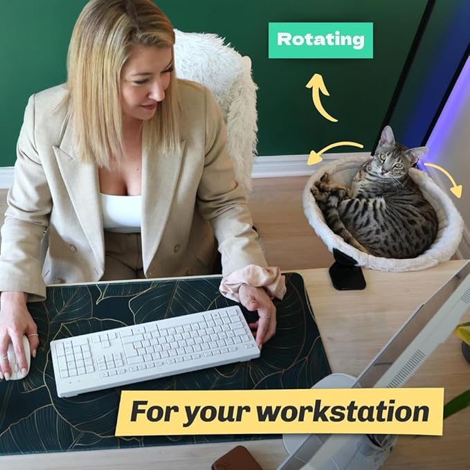 Durable Ergonomic cat Desk Bed for Remote Workers, Gamers, and Office Staff – Quality Sturdy Desk Cat Bed, Comfortable and Original cat Bed for Desk use, Simple to use, Supports up to 50 lbs.