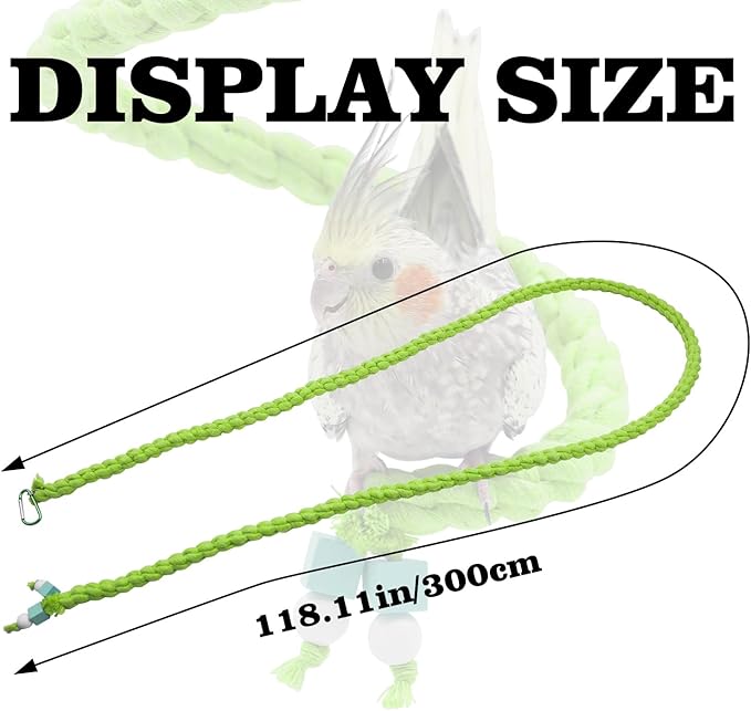 Dnoifne Spiral Rope Perch, Swing, Cage Stand Pole Accessories, Climbing Toy for Parrot Parakeet Budgies Lovebirds Cockatiels, Green
