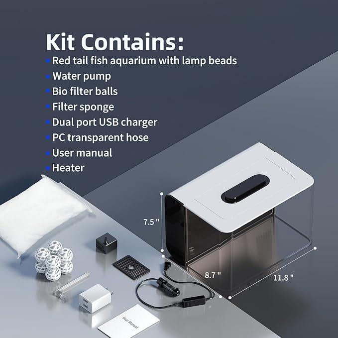Betta Fish Tank, 2.5 Gallon Aquarium Kit with Modular Filtration, Heater, Light, Self Cleaning, Oxygenation, Small Fish Tank for Guppy, Shrimp