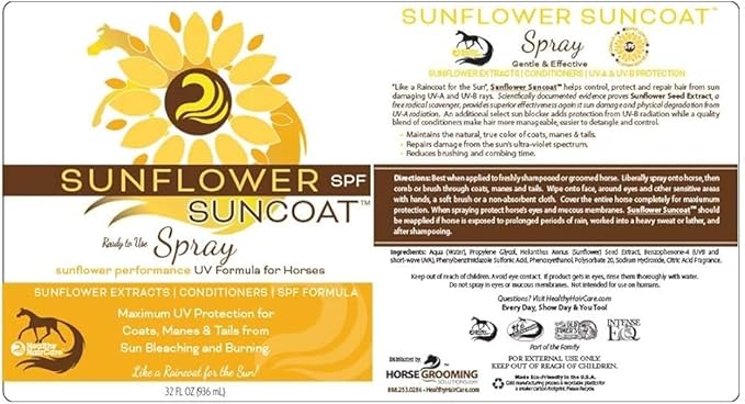 Healthy HairCare Sunflower Suncoat SPF Spray, Sun Coat Spray, Spray for Horses, Sunflower Suncoat Spray