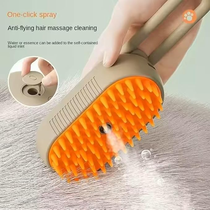 3-in-1 Steam Pet Brush for Cats & Dogs โ Self-Cleaning Grooming Comb with Spray Mist, Massage & Shedding, Rechargeable USB, Anti-Static, Foldable Handle (TAN)