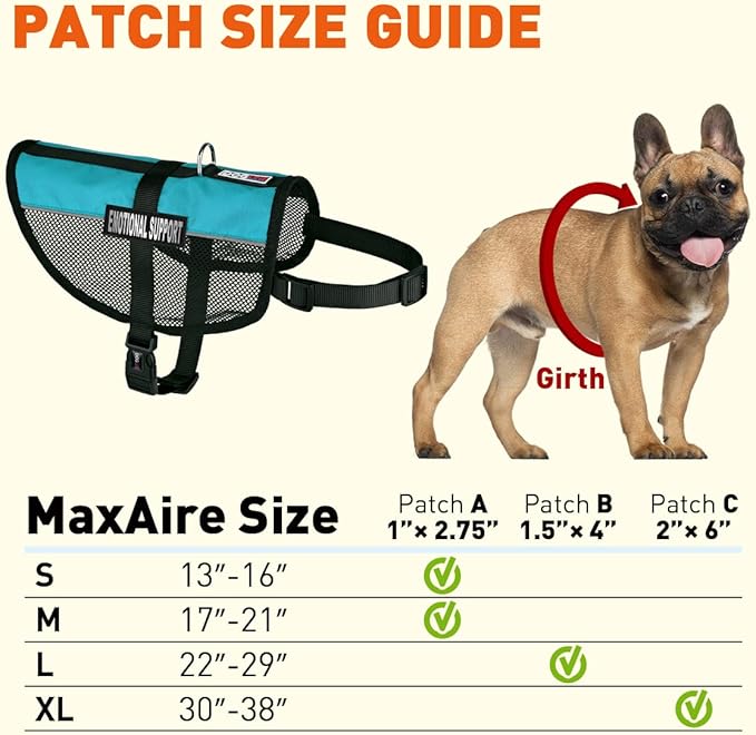 Dogline 17"-21" MaxAire Mesh Vest for Dogs and 2 Removable Emotional Support Patches, Medium, Turquoise
