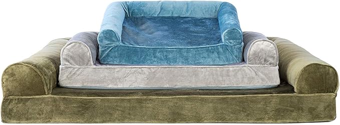 FurHaven Soft, Orthopedic Foam Sofa Dog Bed with Washable & Removable Cover - Faux Fur/Velvet - Dark Sage, Dogs Up to 35 lbs - Medium