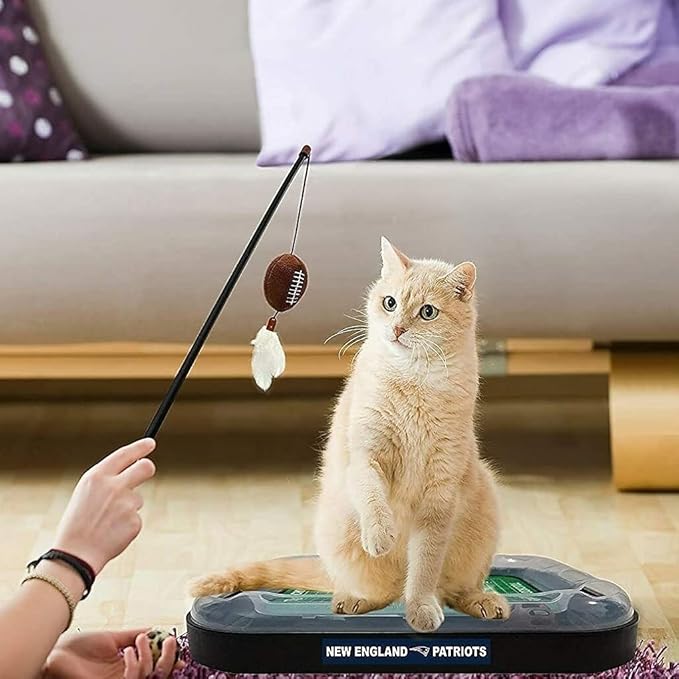CAT SCRATCHING BOARD NFL LOS VEGAS Raiders Football Field CAT Scratcher Toy. + Catnip Filled Plush Football Toy&Feather Cat Toy Hanging with Jingle Bell Interactive Ball Cat Chasing 5-in-1 Kitty Toy