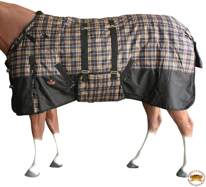 HILASON Orange Black Plaid 69 in 1200D Winter Waterproof Poly Horse Turnout Blanket Belly Wrap
