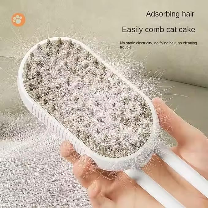 3-in-1 Steam Pet Brush for Cats & Dogs โ Self-Cleaning Grooming Comb with Spray Mist, Massage & Shedding, Rechargeable USB, Anti-Static, Foldable Handle (TAN)