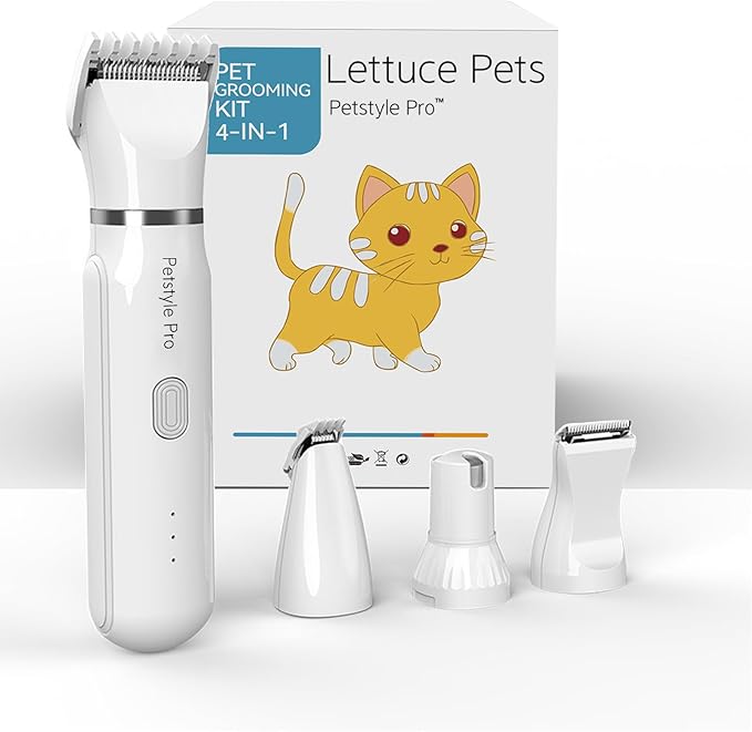 Petstyle Pro™ 4 Different Blades, 4-in-1 Cordless Motorized Trimmer Low Noise USB Rechargeable Pet Clipper for Dogs and Cats, for Trimming Hair Around Paws, Eyes, Ears, face, Buttocks, White