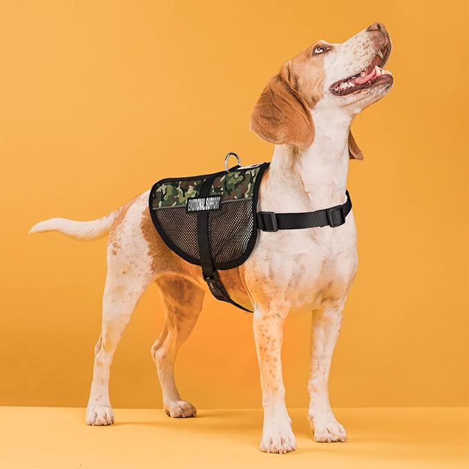 Dogline MaxAire Vest Emotional Support Removable Patch Adjustable Harness Reflective for Puppies Small Medium and Large Dogs 17 by 21 Inch Girth Green Camo
