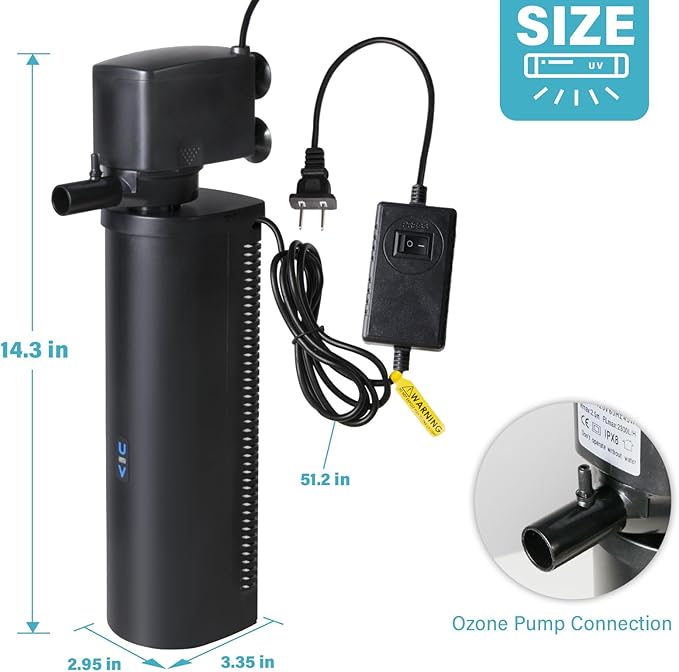TARARIUM 660GPH Aquarium Fish Tank Filter with 24V DC Powerful Pump for 100-400 Gallon Green Cleaning Machine for Turtle Tank Saltwater Freshwater Crystal Clear, Cold Plunge Filter
