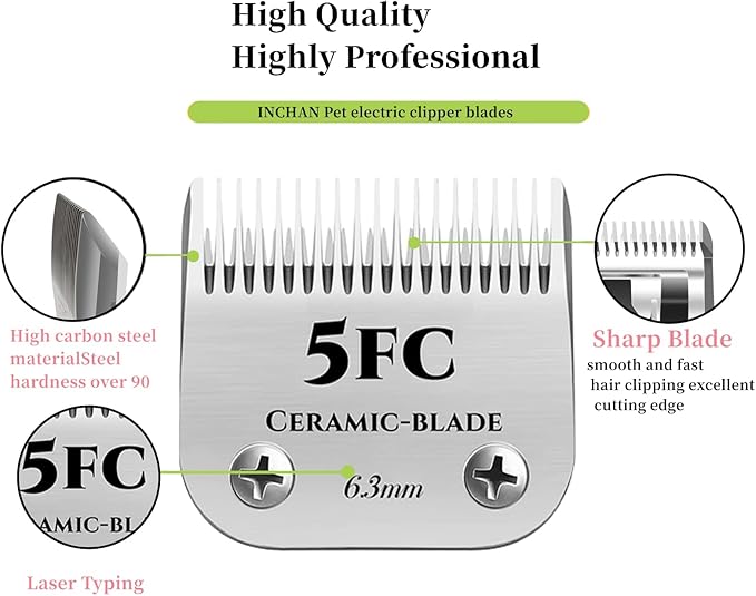 AIJALY 2PCS 5FC Blades Detachable Dog Grooming Ceramic Blades Compatible with Andis Dog Clippers,Replacement Blade Compatible with Wahl/Oster A5, KM Series Clippers,Size 5FC Cut Length 1/4"(6.3mm)