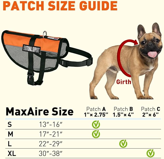 Dogline MaxAire Multi-Purpose Mesh Vest for Dogs and 2 Removable Emotional Support Patches, Small, Orange