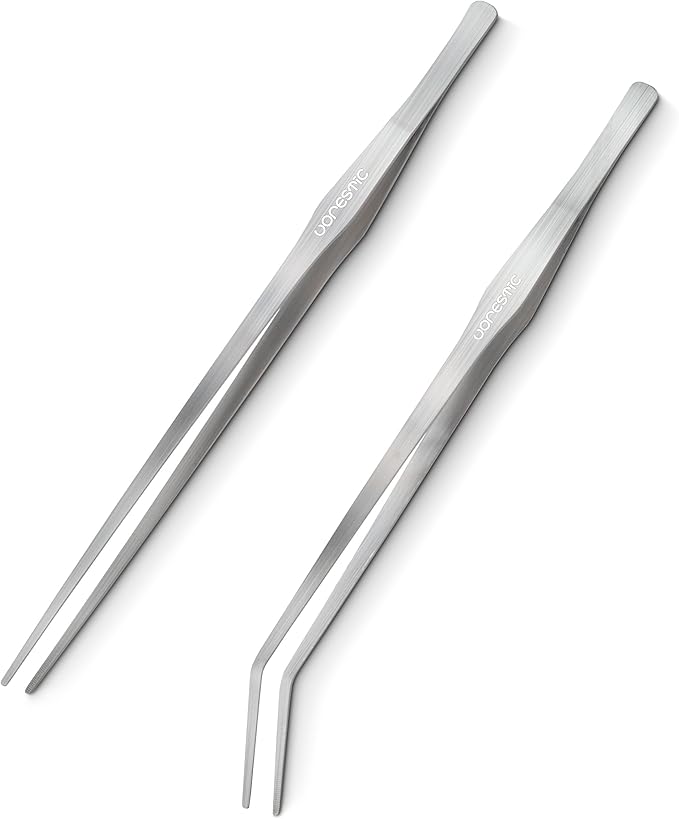 VORESTIC 2 Pcs 15 Inch Tweezers, Heavy Duty Reptile Feeding Tongs, Aquarium Tongs, Reptile Tweezers Feeding, Reptile Tongs, Straight and Curved Long Tweezers for Aquarium and Terrarium