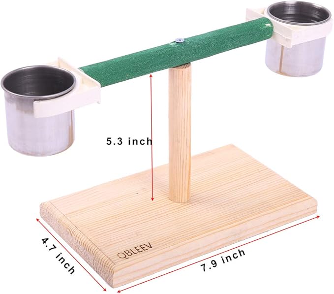 QBLEEV Bird Play Stands Tabletop T Parrot Perch, Wooden Bird Playstand Portable Training Playground, Cage Toys for Small Cockatiels, Conures, Parakeets, Finch