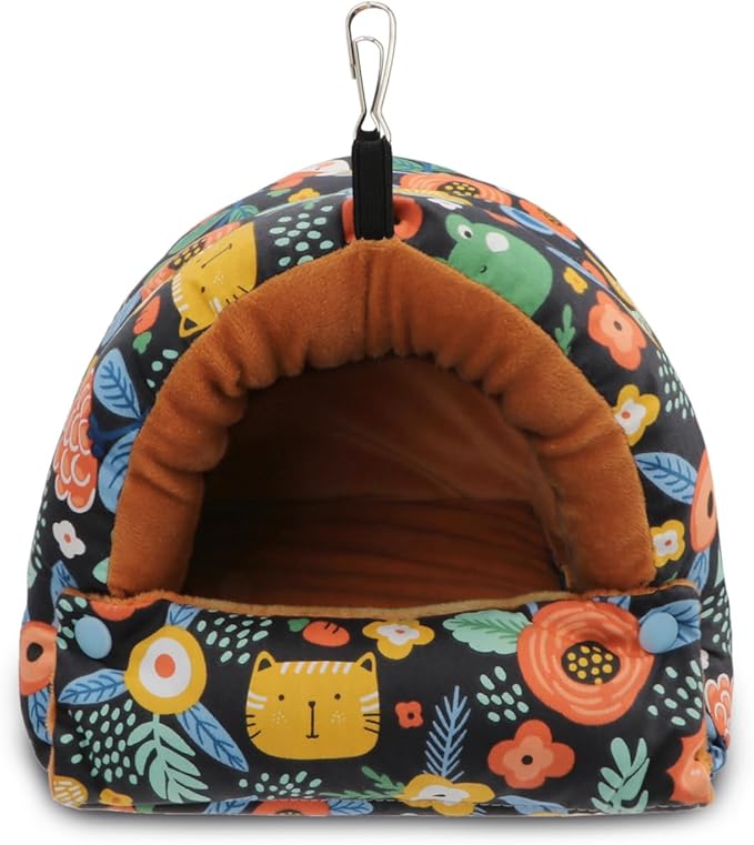 Wontee Bird Nest House Winter Warm Snuggle Hut Bird Bed Hanging Hammock for Parrots Budgies Parakeets Caique Senegal Cockatiels Conures (Large, Black)