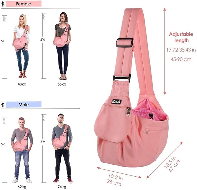 SlowTon Dog Carrier Sling - Hard Bottom Support Dog Carriers for Small Dogs with Adjustable Padded Shoudler Strap, Dog Purse for Puppy Cat Pet with Drawstring Opening Storage Zipper Pockets (Peach)