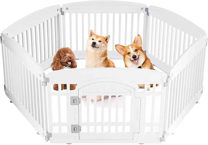 Dog Playpen 6-Panel 24" | Safe & Secure Indoor/Outdoor Pet Fence | Folding & Portable | 35 x 35 x 24IN, Ideal for Small to Medium Dogs | Easy to Clean (White)