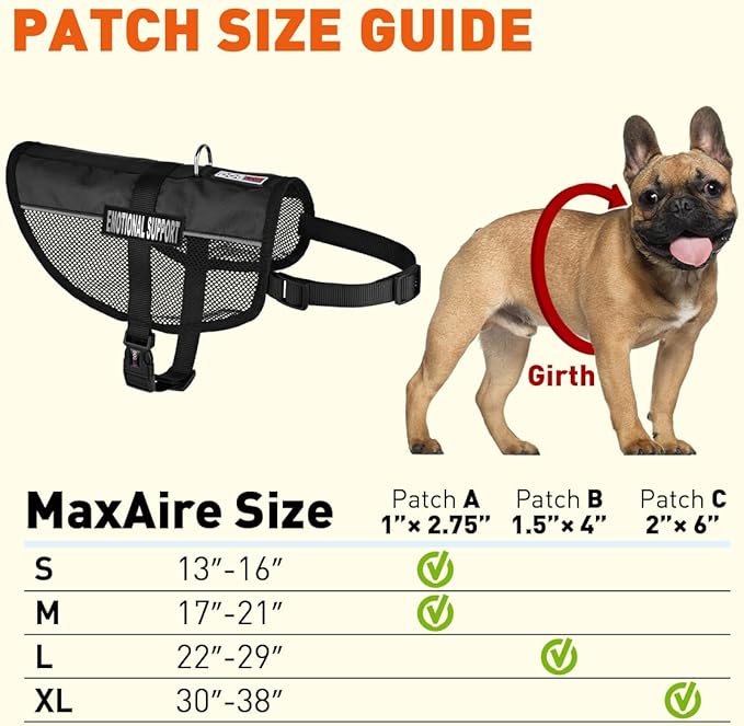 Dogline 17"-21" MaxAire Mesh Vest for Dogs and 2 Removable Emotional Support Patches, Medium, Black