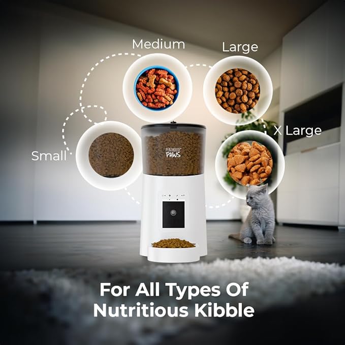 Smart HD Automatic Cat Feeder with 1080P Camera & Night Vision, 2-Way Audio, WiFi App Control, Anti-Jam 6L Pet Feeder with Battery Backup, Schedules Up to 15 Meals for Cat & Dog (White)