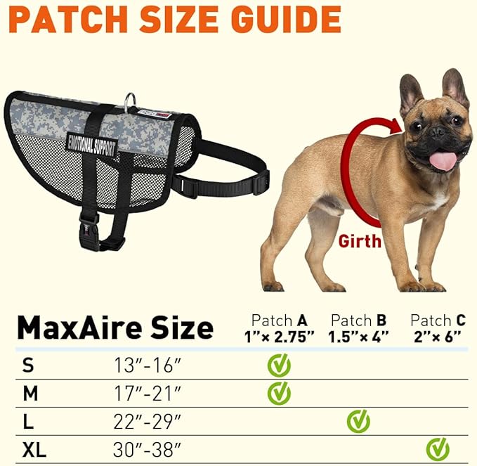 Dogline MaxAire Vest Emotional Support Removable Patch Adjustable Harness Reflective for Puppies Small Medium and Large Dogs 22 by 29 Inch Girth Urban Camo