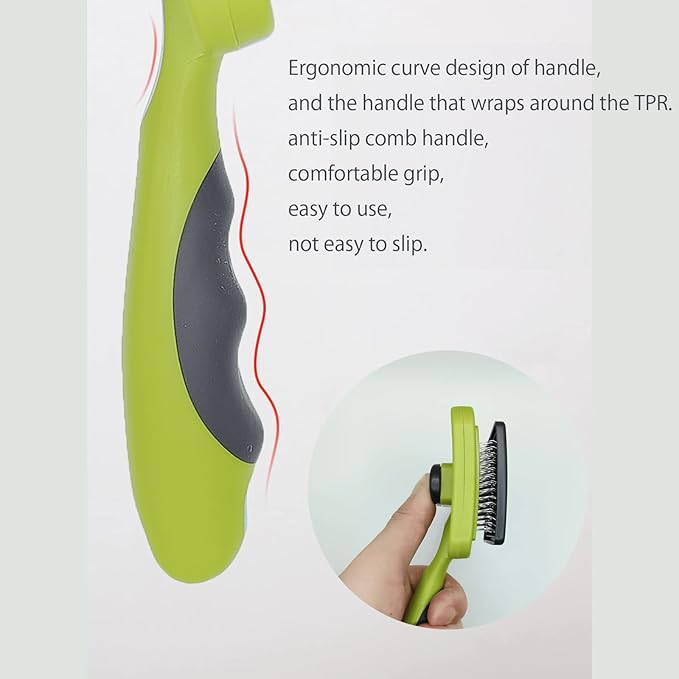 IOO Grooming Brush For Cat And Dog, Self Cleaning Slicker Brushes For Pet, Pet Grooming Brush Can Gently Removes Loose Undercoat, Mats Tangled Hair Slicker Brush for Pet Massage Cleaning (green)