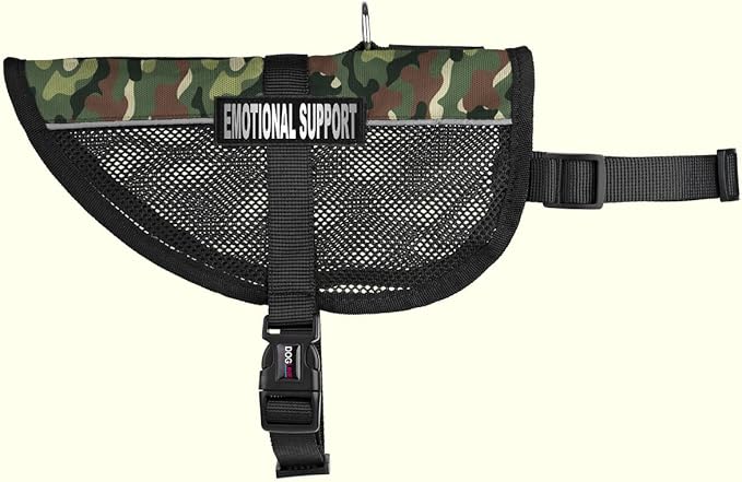Dogline MaxAire Vest Emotional Support Removable Patch Adjustable Harness Reflective for Puppies Small Medium and Large Dogs 17 by 21 Inch Girth Green Camo