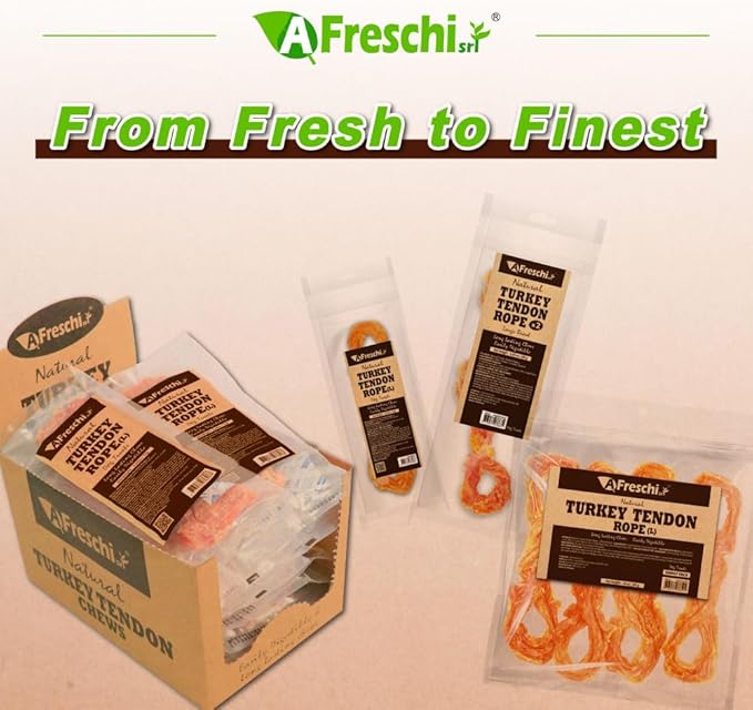 AFreschi Turkey Tendons for Dogs, USA-Sourced, Healthy Dog Treats, Rawhide-Free Puppy Chews, Long Lasting, All Natural, Hypoallergenic Dog Treats for Large Breeds, 2 Count Pack Rope (L)