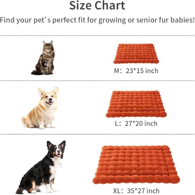 Cat Beds for Indoor Cats Faux Fur Pet Pad Mat Plush Kitten Bed with Non-Slip Bottom for Carriers/Couch Dog & Puppy Friendly 35 x 27 Inch X-Large Orange