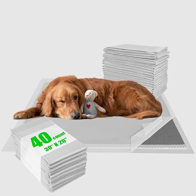 Activated Carbon Puppy Pads 30"x26" (40-Count), Charcoal Dog Pads Extra Large, Disposable XL Dog Pee Pads for Potty Training, Leak-Proof Pet Pads for Whelping Puppies, Kittens, Rabbits