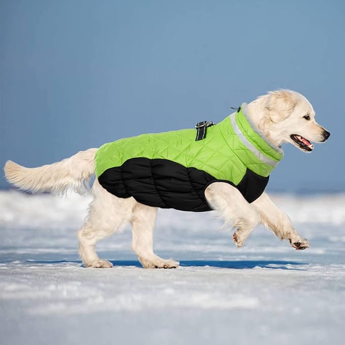 LeLePet Warm Fleece Dog Jacket, XX-Large, Lime, Adjustable, Reflective, Water-Resistant, Windproof, Turtle Neck, for Small Medium Large Dogs