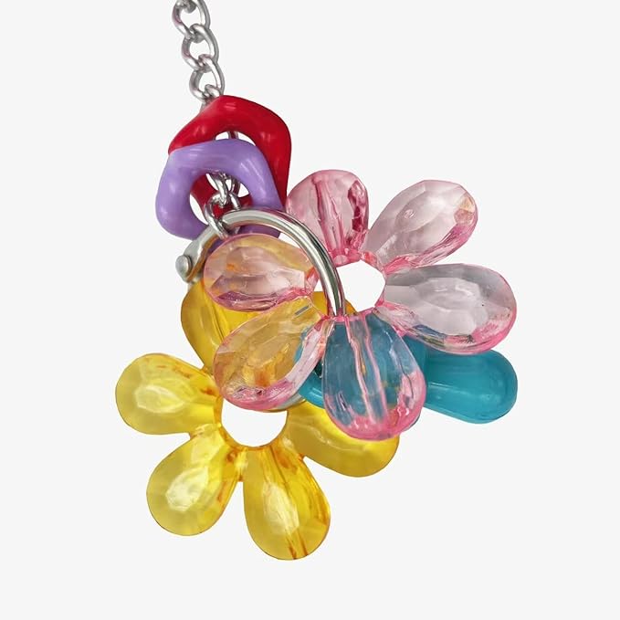 Pullable Bird Plastic Ball Toys with Acrylic Pacifiers and Flowers, Colorful Parrot Toys for Medium and Large Parrot Quaker Monk Parakeet Sun Conures (Rose red)