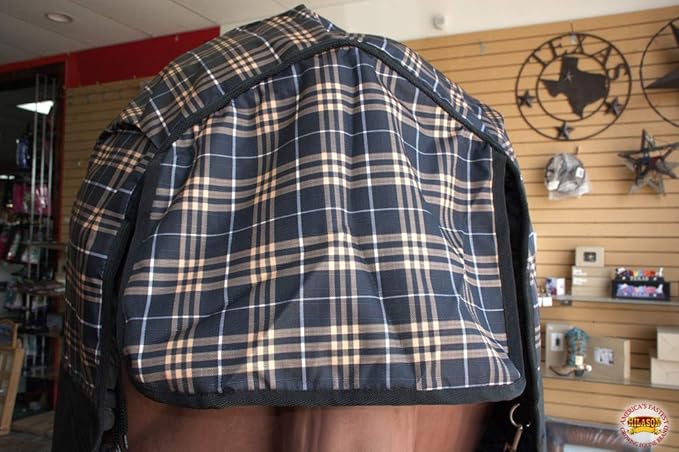 HILASON Orange Black Plaid 76 in 1200D Winter Waterproof Poly Horse Turnout Blanket Belly Wrap