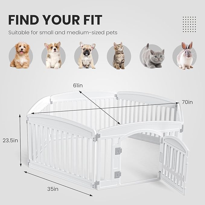 Dog Playpen 6-Panel 24" | Safe & Secure Indoor/Outdoor Pet Fence | Folding & Portable | 35 x 35 x 24IN, Ideal for Small to Medium Dogs | Easy to Clean (White)