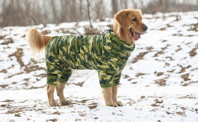 ROZKITCH Great Dane Clothes Dog Winter Coat Soft Fleece Pullover Pajamas, Pet Windproof Warm Cold Weather Jacket Vest with Luminous Zipper, Jumpsuit Apparel Outfit Clothes for Giant Dog Camo 3XL