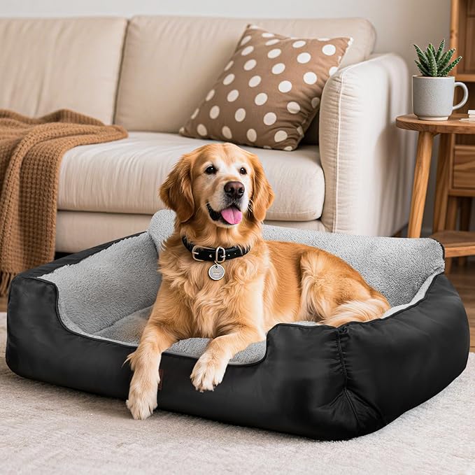 Dog Beds for Extra Large Dogs, Orthopedic Warming Soft Sleeping Bed Durable Pet Bed with Anti-Slip Bottom, 39”x31”x9”, Black