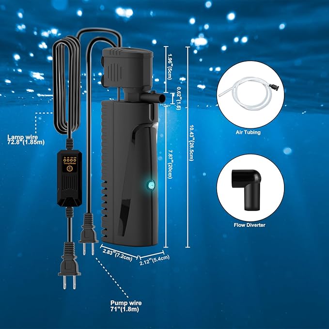 AquaMiracle Aquarium Filter with U - V Light & Pre-Filter Sponge, Fish Tank Filter with Timer for Green Water, Green Clean Machine Turtle Filter with Aeration for Aquarium and Pond 60-120 Gallon